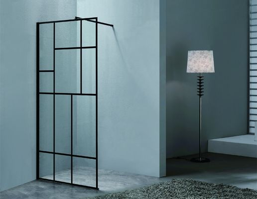 Moderne Rahmenlose Duschkabine mit schwarzem Rahmen Streifen Glas und Aluminium Rahmen